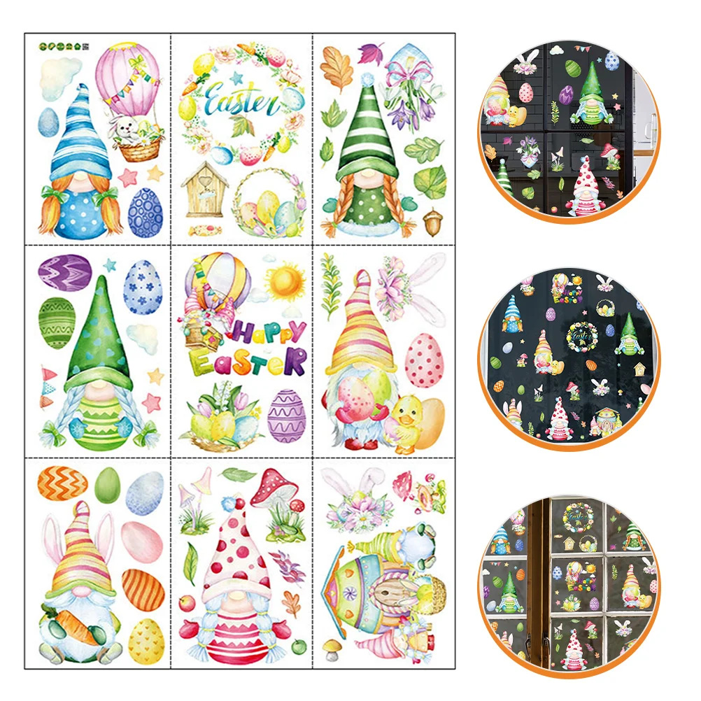 

1 Set Easter Window Clings Gnome Egg Stickers Door Decal Holiday Decorations