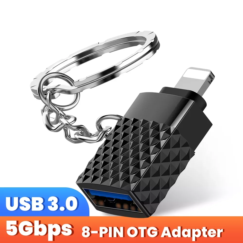 

OTG Adapter For iPhone iOS 13 14 Above System Data Transmission USB To 8 Pin Converter With Key Chain For iPhone 13 iPad