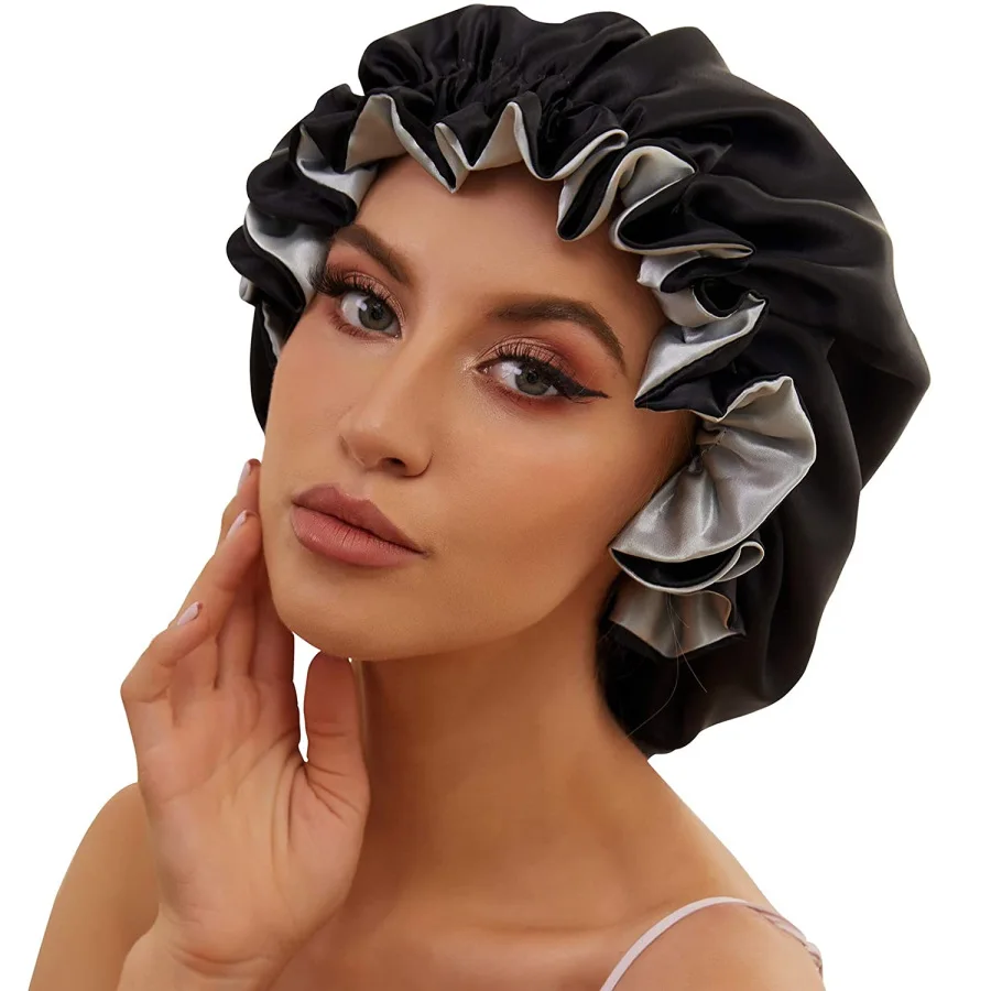 

Reversible Satin Bonnet Hair Caps Double Layer Adjust Sleep Night Cap Head Cover Hat For Curly Springy Hair Styling Accessories