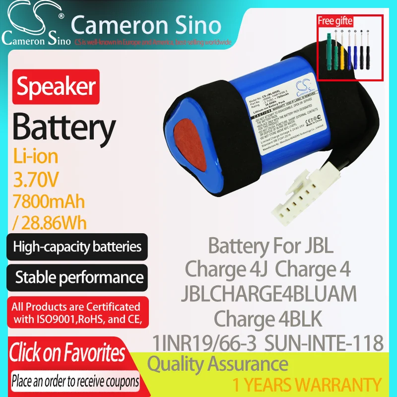 

CameronSino Батарея для JBL Charge 4 заряда 4J JBLCHARGE4BLUAM заряда 4BLK подходит JBL 1INR19/66-3 SUN-INTE-118 Динамик Батарея