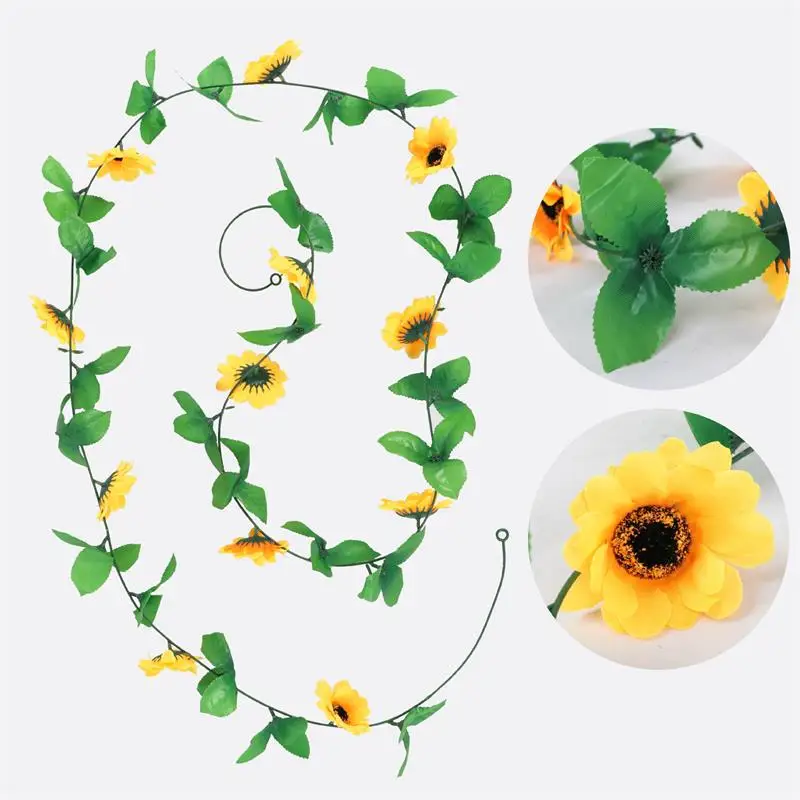 

2.5M Yellow Artificial Sunflower Garland Hanging Vine Suitable For Home Garden Birthday Wedding Christmas Party DIY Decoration