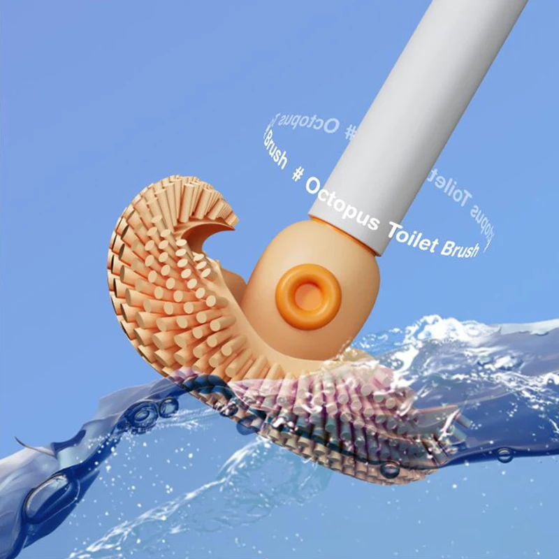 

Octopus Shape Soft Gel Bristles Toilet Brush with Hidden Tweezer No Dead Angle Cleaning Brush Bathroom Cleaning Supplies