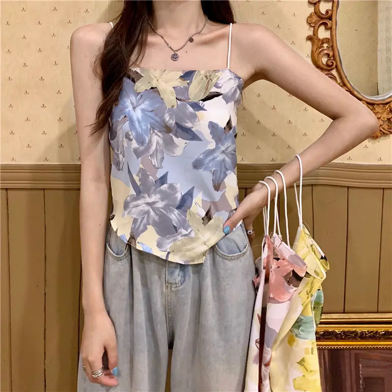 

Women Casual Vest Halter Tank Cami Sexy Basic Y2k Fashion Sleeveless Ropa De Mujer Streetwear Club Backless Floral Cute Tops