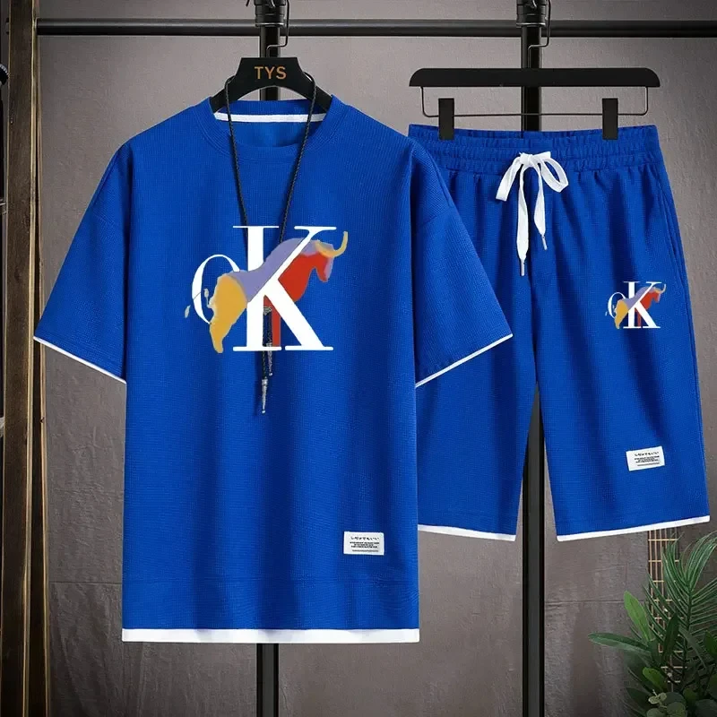 Мужской повседневный костюм с принтом Vafler футбольная рубашка и шорты в корейском