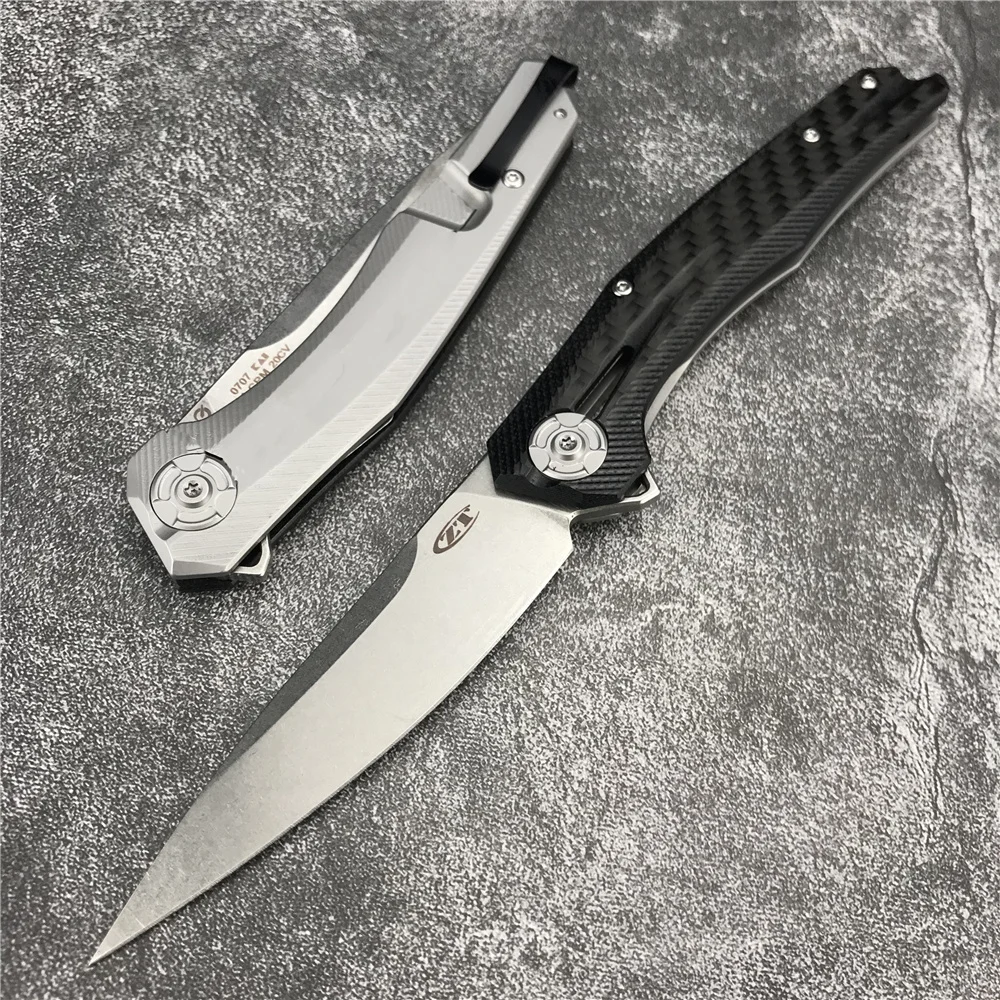 

ZT 0707 Flipper Knife CPM-20CV Drop Point Blade, D2 Blade G10 Carbon Fiber Handles Outdoor Survival Folding EDC Pocket Knives