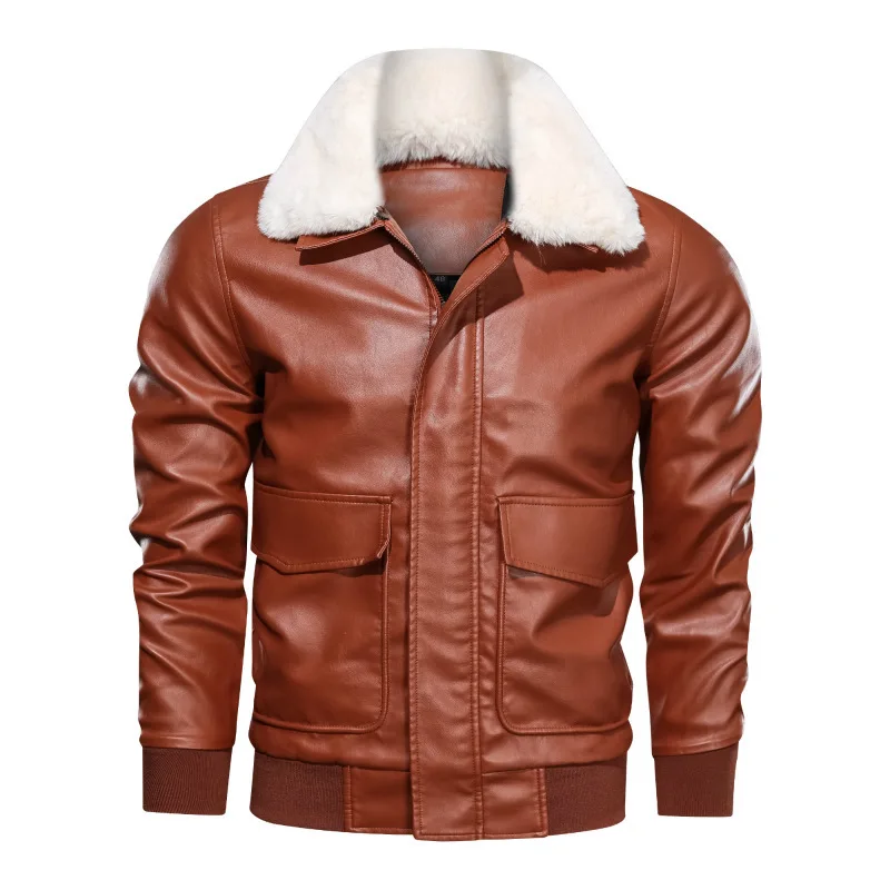 

2022 new men's leather jackets autumn and winter plus velvet fashion trendy washed PU leather jacket motorcycle jacket men