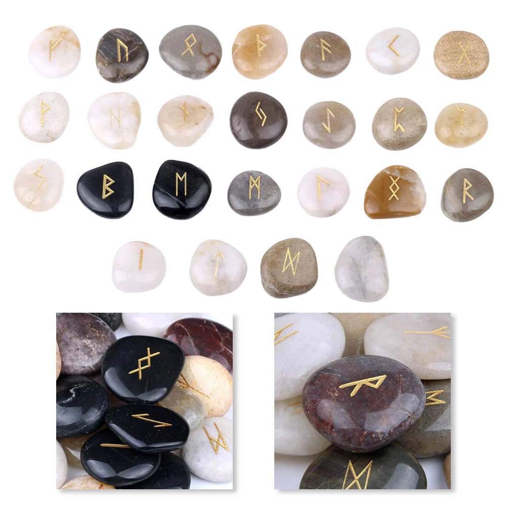 

25pcs Rune Stones Sets Practical Funny Exquisite Engraved Stones Cobblestone Natural Rune Stones Rune Stones for Decor