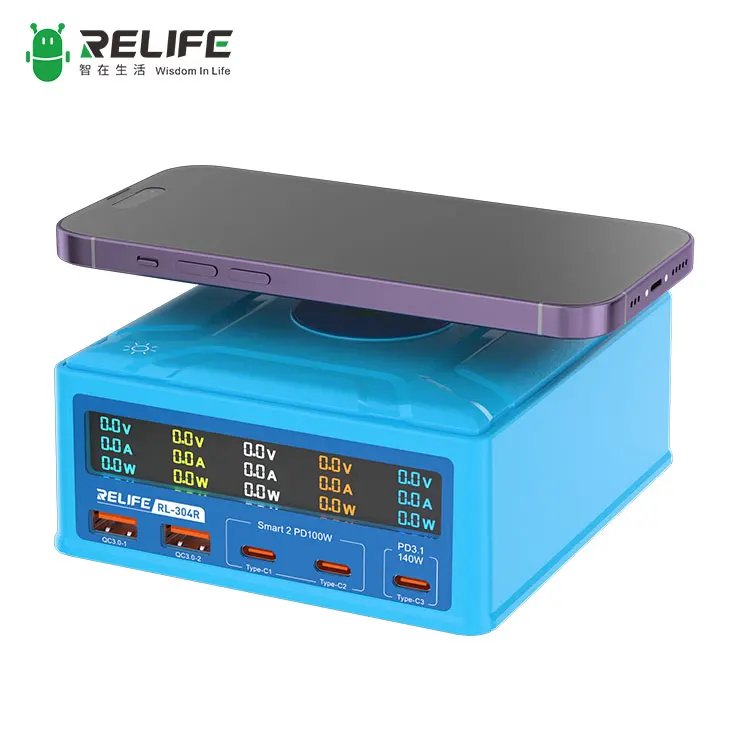 RELIFE RL-304R 260 Вт GaN флэш-зарядка, многопортовый выход, сенсорный цветной ЖК-дисплей, беспроводная зарядка для мобильных телефонов и планшетов (art.: 3920cb65aaa62) - 3920cb65aaa62