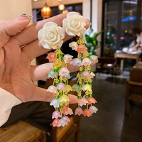 korean summer new trendy white resin flower earrings for women colorful acrylic tassel long earings wholesale jewelry brincos