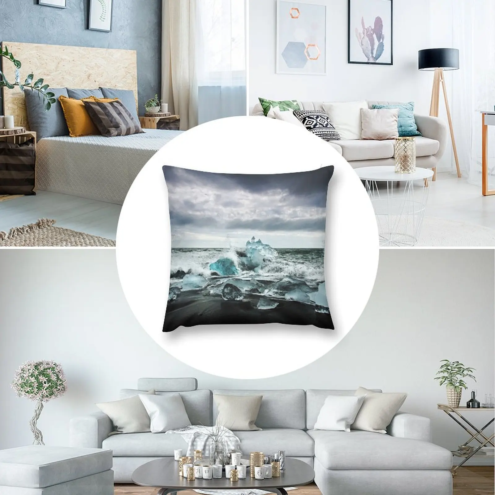 Исландские ледниковые айсберги J? Kulsrlon на пляже с черным песком голубым льдом