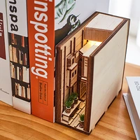 wooden book nook inserts art bookends diy bookshelf decor stand decoration japanese style home decoration model building kit new