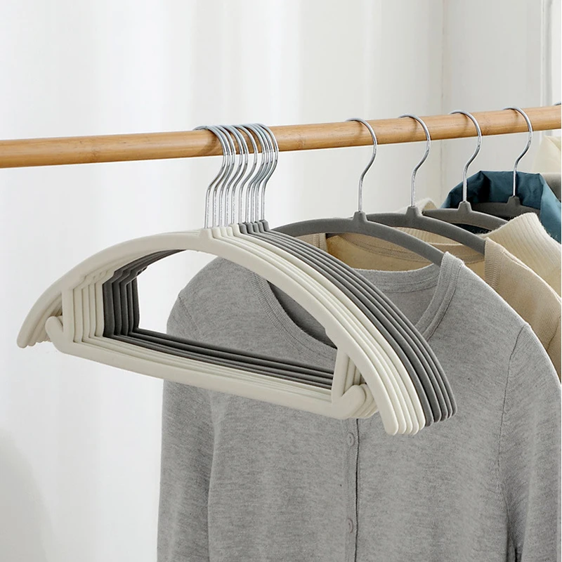 

10pcs Flocking Hanger Non-slip Seamless Drying Racks 360 Degree Rotatable Wardrobe Space Saver Storage Hangers for Pants Dress