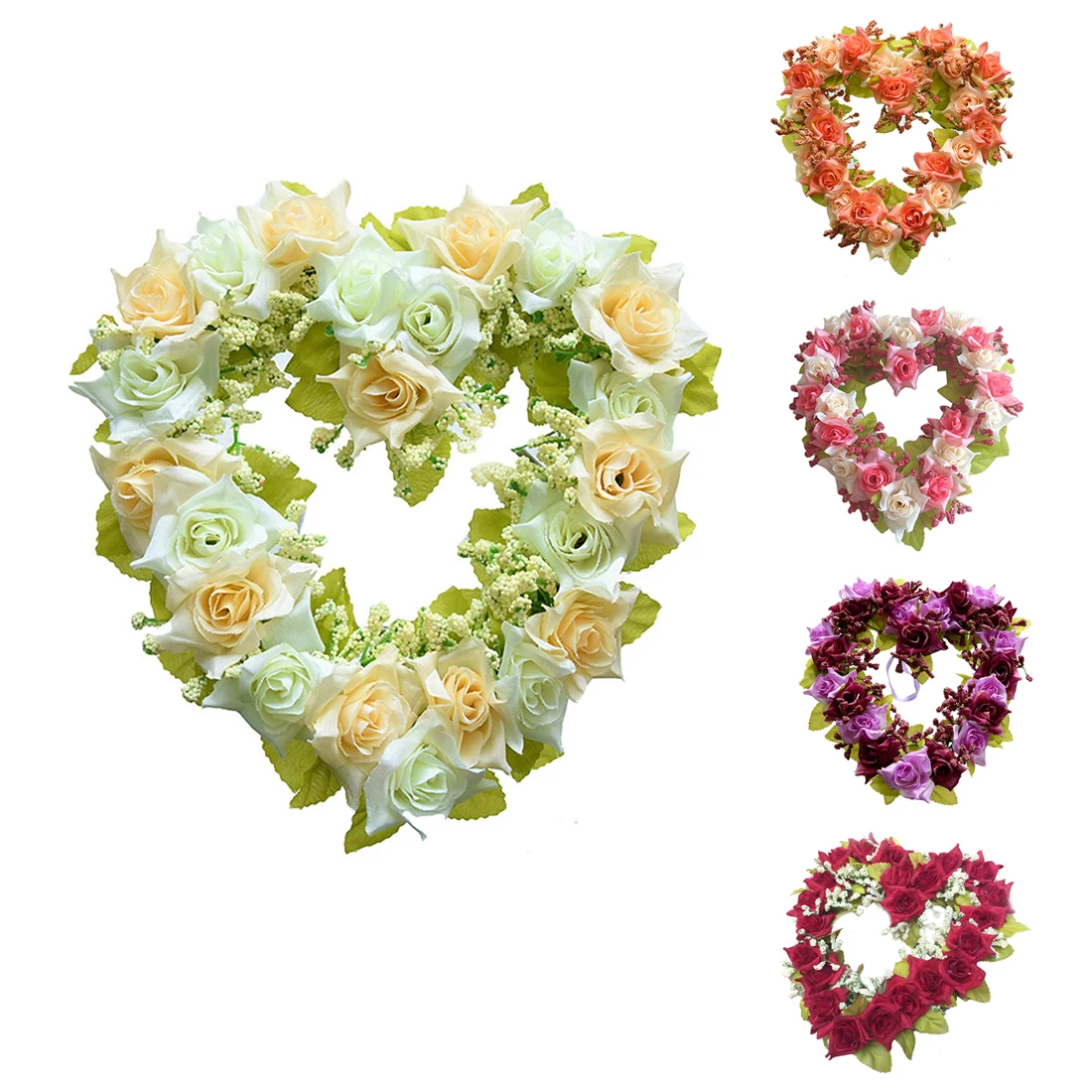 

Heart Shaped Artificial Flower Wreath Door Decoration Hanging Wreaths With Silk Ribbon For Wedding Decoration 22X21x3.5Cm