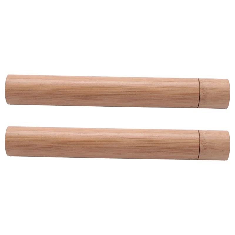 

2X Bamboo Bamboo Toothbrush Tube Green Travel Home Wash Portable Wooden Toothbrush Tube