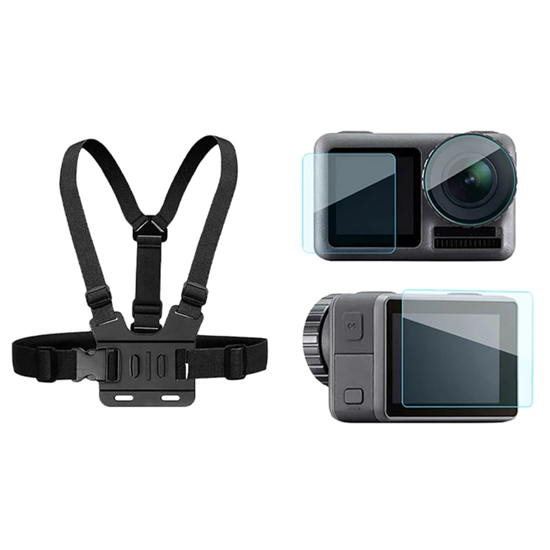 

HOT-Tempered Glass Lens Scratch-Resistant Film With Chest Body Mount Belt Holder For Dji Osmo Action Camera Gopro Hero