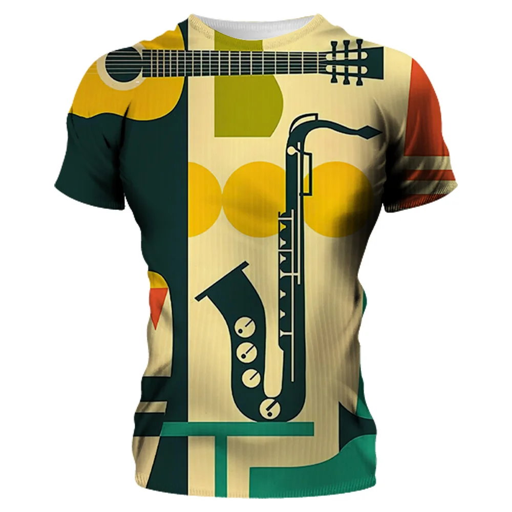 

2023 футболки с графическим принтом гитары для мужчин, летний пуловер в стиле Харадзюку, футболка оверсайз с круглым вырезом и короткими рука...