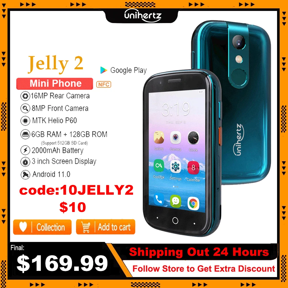 Мини-смартфон Unihertz Jelly 2 Group, Android 11, Helio P60, Восьмиядерный, разблокированный, 6 ГБ, 128 ГБ, фотокамера 16 Мп, инфракрасный Телефон