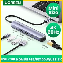 UGREEN USB C 허브 4K 60Hz 미니 USB 유형 C 3.1 HDMI RJ45 PD USB 3.0 OTG 어댑터 MacBook Air Pro 2020 PC USB 허브 용 USB C 독