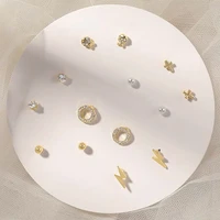 2022 fashion womens earrings set korean geometric stud earrings for girl 7pcs exquisite small heart metal pearl trend jewelry