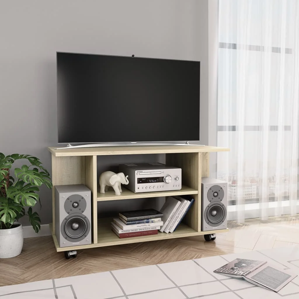 

TV Media Cabinet,Console Television Entertainment Stands with Castors, Sonoma Oak 31.5"x15.7"x15.7", Chipboard