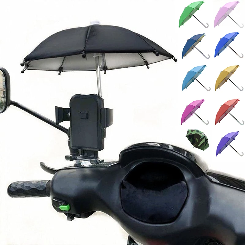 Universal Motorcycle Mobile Phone Holder Sunshade Umbrella Portable Waterproof Polyester Mini Umbrella Decoration Accessories