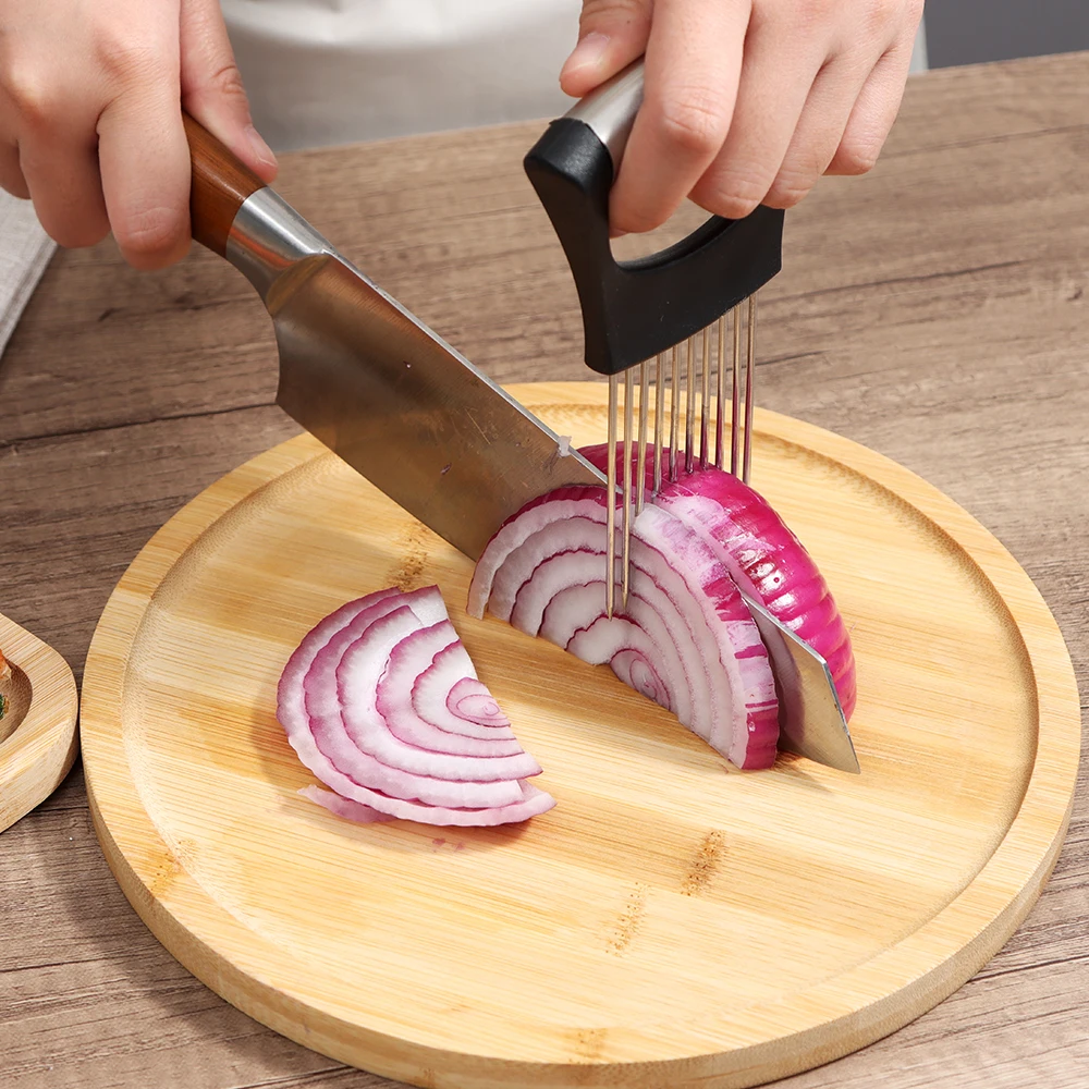 

Vegetable Cutting Holder Steel Kitchen Accessories Cut Fruit Tools Slicer Veget Cutter Onion Knife Tomato Holder Tool Gadgets