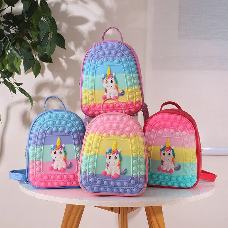 

New Kawaii Unicorn Pop Backpack Push Bubble Decompression Toy Stress Relief Squishy AntiStress Schoolbag Boy Girl Christmas Gift