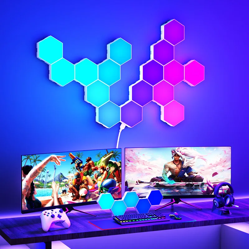 

Touch Sensitive Led Hexagon Lights RGB Quantum Wall Lamp Modular Led Panel Bedroom DIY Wall Light for Gaming Room Decoration