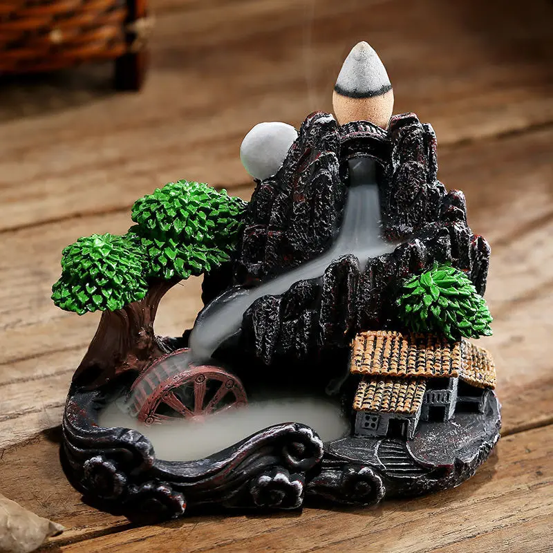 

Fountain Buddha part Waterfall Creative Holder Mini Backflow Teahouse Burner Cones Censer Ceramic Home Decor Office Incense