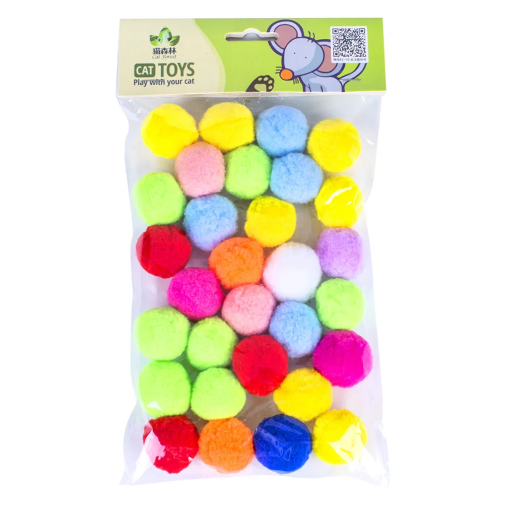 

30 Plush Balls Colorful Craft Poms Pastel Pom Poms for Cats Playing Kitten Pets