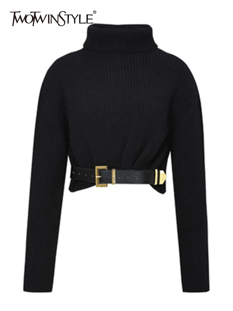 

Женский вязаный свитер TWOTWINSTYLE, однотонный пуловер с высоким воротом и длинными рукавами, осенняя одежда, новая мода