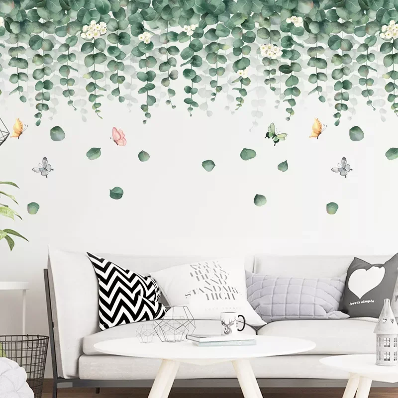 

Leaves and Branch Wall Stickers for Living Room Wall Decals Watercolor Plants PVC Stickers for Bedroom Waterproof Poster