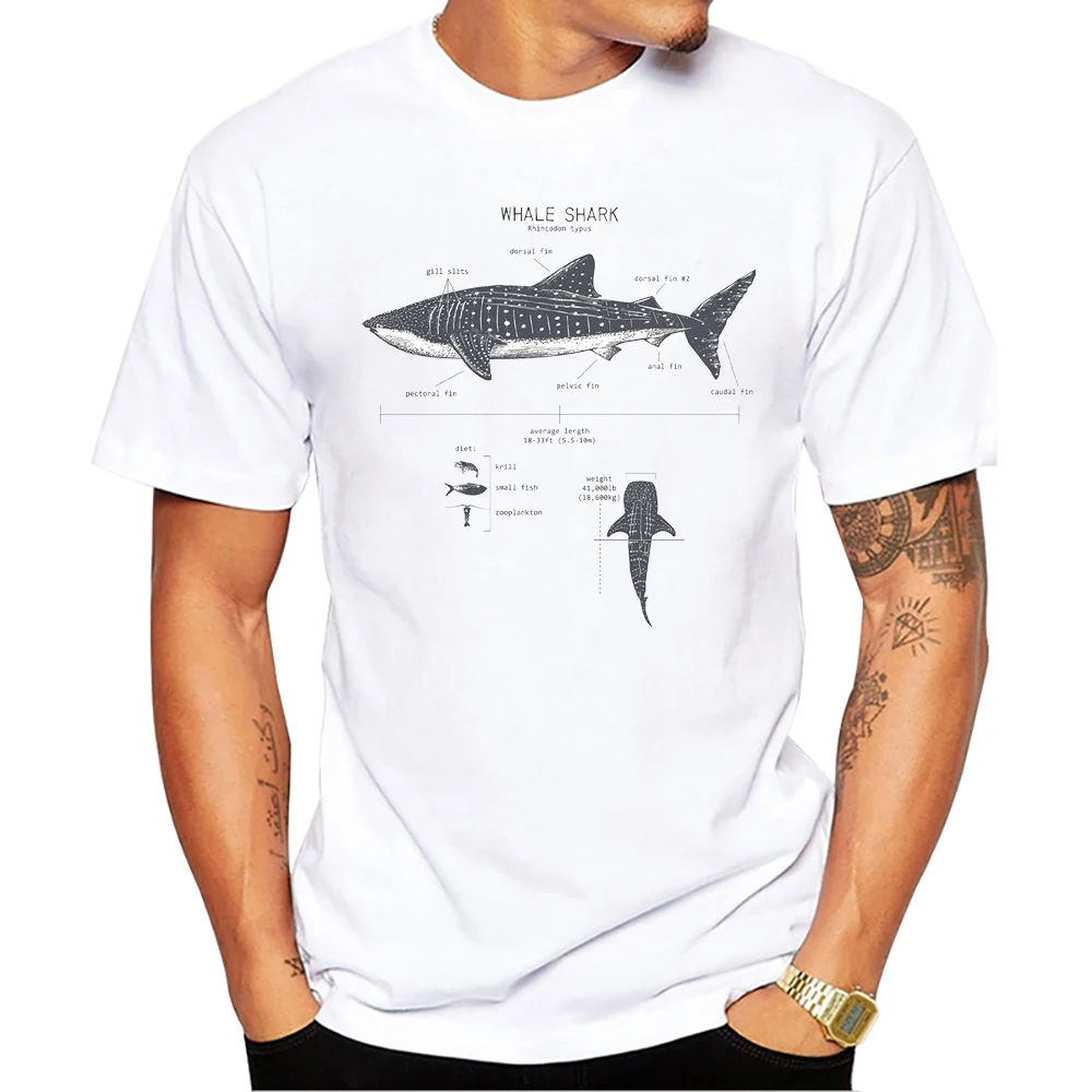 Teehub O-Ausschnitt Kurzarm Hai männlich lässig Killer wal Männer Kleidung Vintage Walhai Anatomie Druck Männer T-Shirt – Detail 4