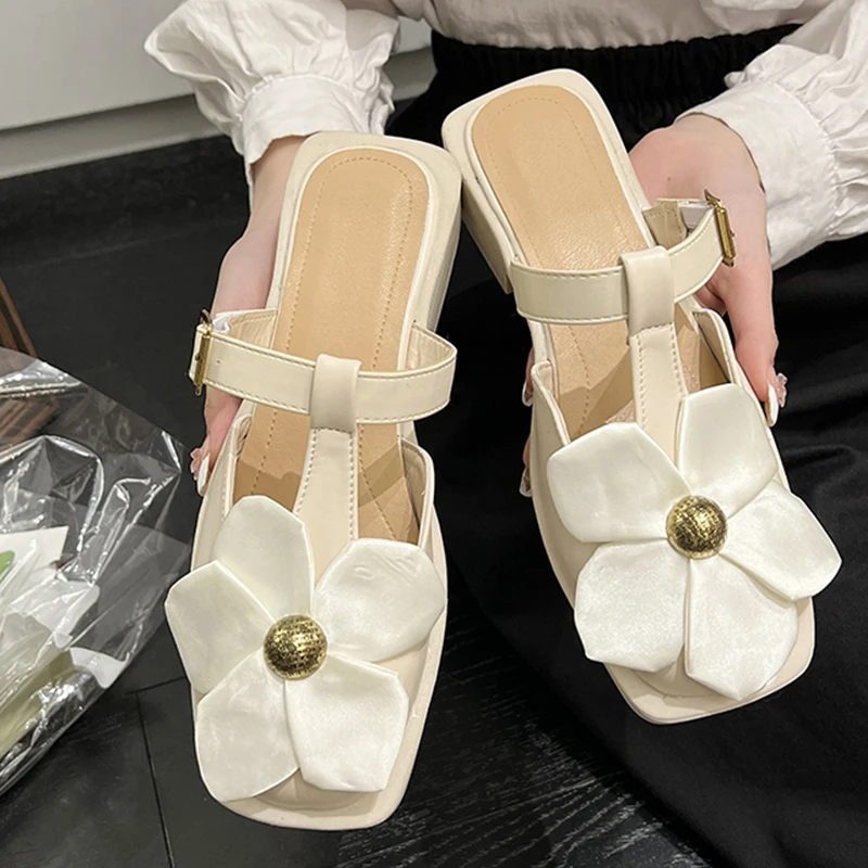 

Шлепанцы женские летние с квадратным носком, ПУ