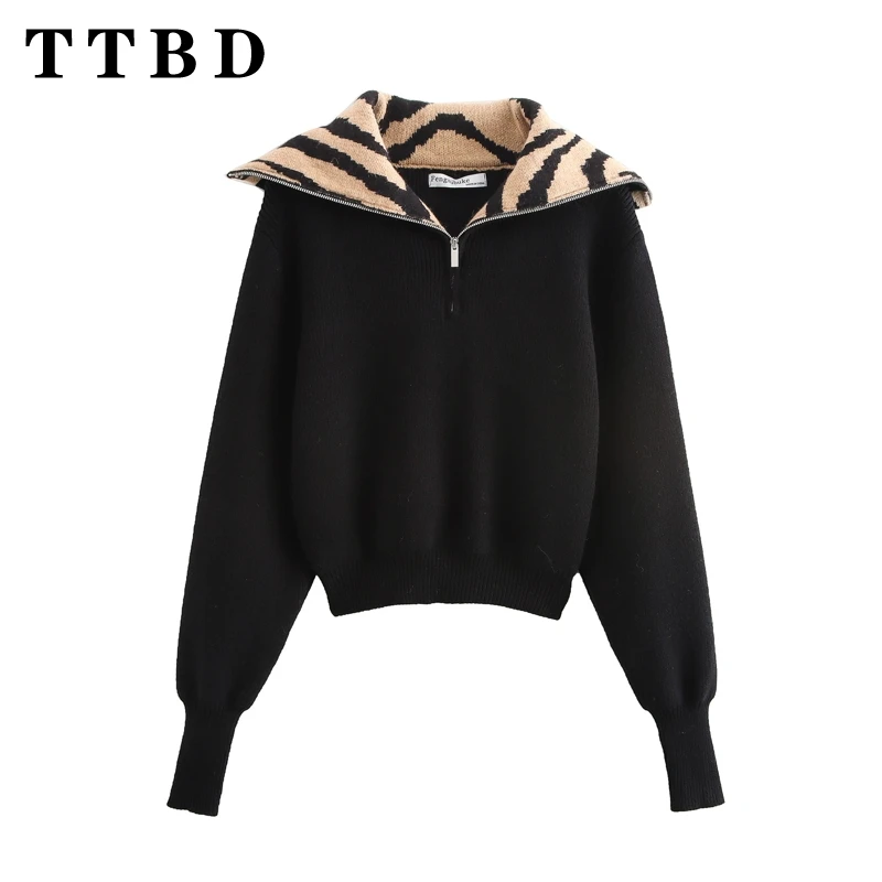 TTBD 2024 осенний новый женский модный вязаный свитер с длинными рукавами топ