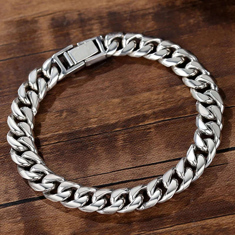 

New Horse Whip Bracelet Male Sterling Silver Cuban Trend Fashion Ins Hip-hop Rough Style Domineering Retro Handmade Ring
