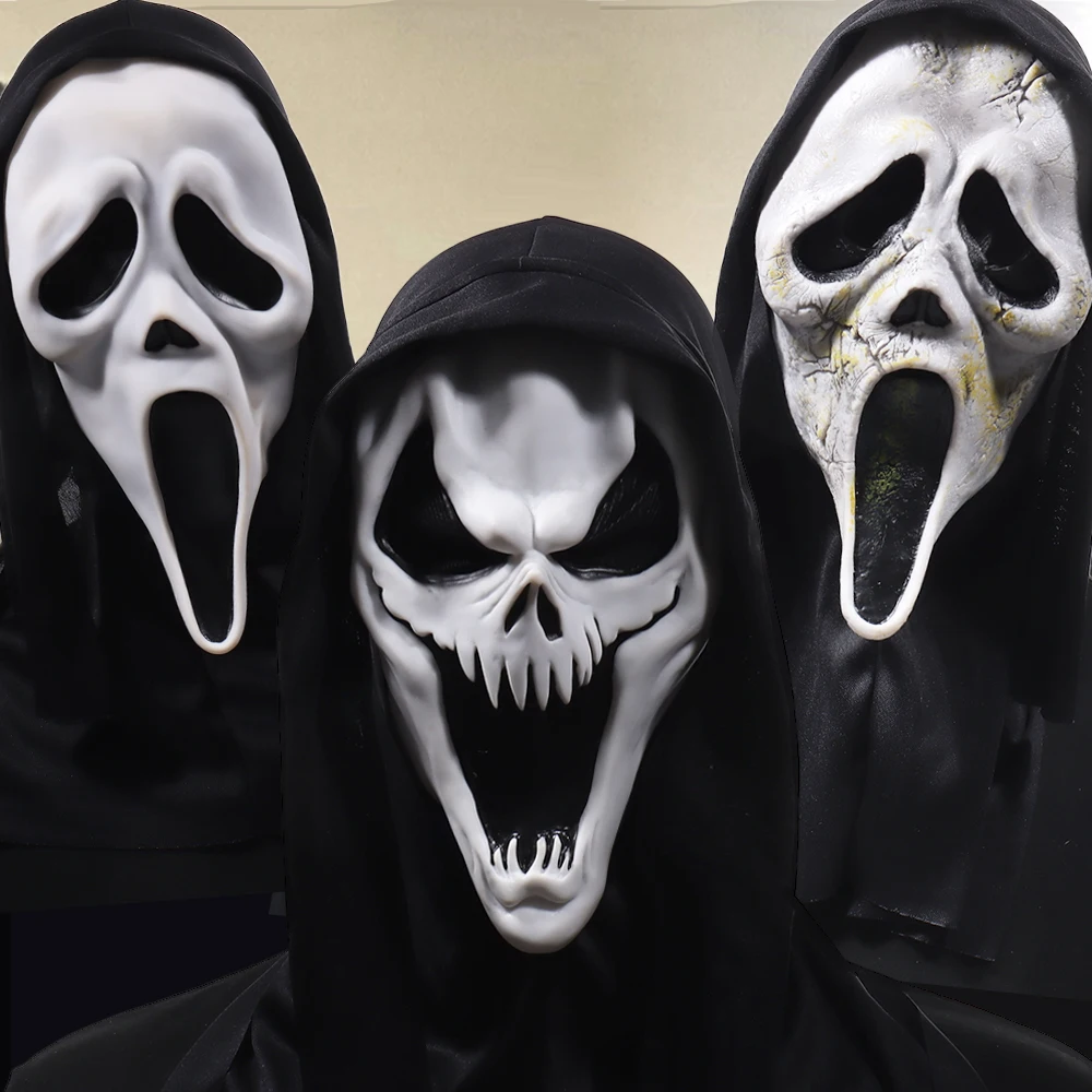 

Halloween Creepy Scream Ghost Face Mask Cosplay Adult Skull Headgear Helmet Crazy Horror Evil Demon Killer Screech Costume Props