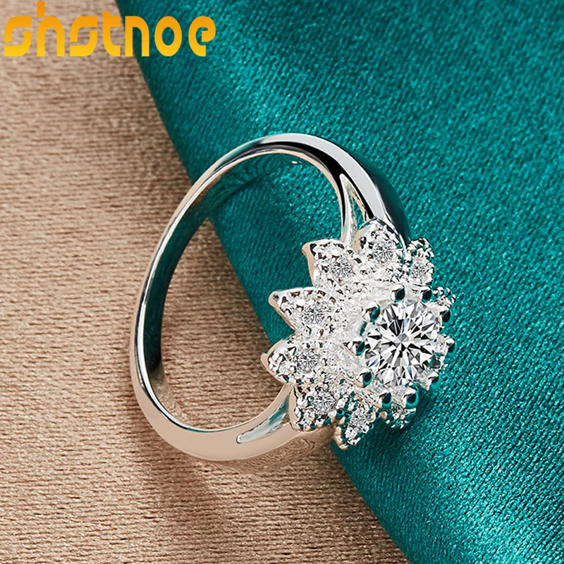 

925 Sterling Silver AAA Zircon Sunflower Ring For Women Engagement Wedding Charm Fashion Party Jewelry Gift