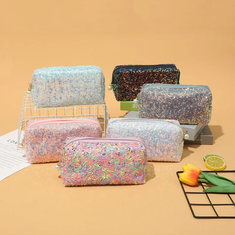 

Sequins Large Capacity Cosmetic Bag Women Portable Travel Makeup Pouch Waterproof Multicolor Toiletries Bag Luxury Beauty Case