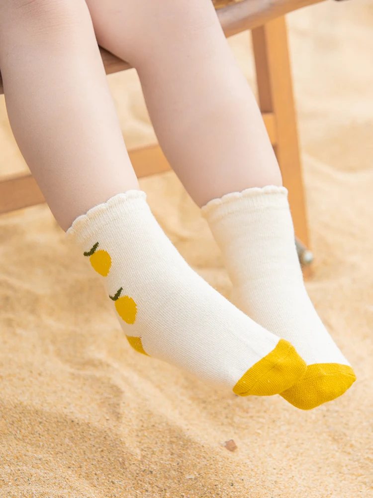 Детские жаккардовые вязаные носки с фруктами летние новые средней длины