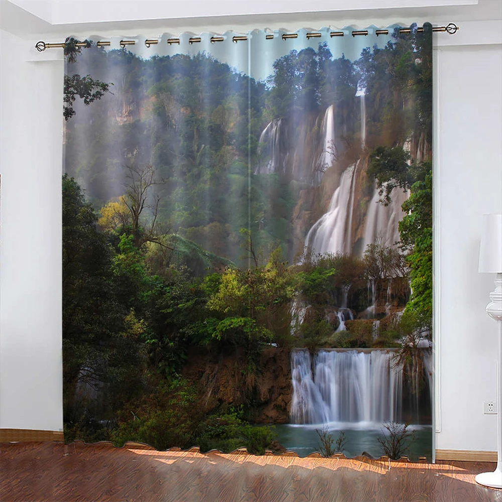 

Waterfall 3D Print Curtain Pastoral Scenery Curtain Biparting Open Blackout Curtain Cortina De Sombra Living Room Curtains