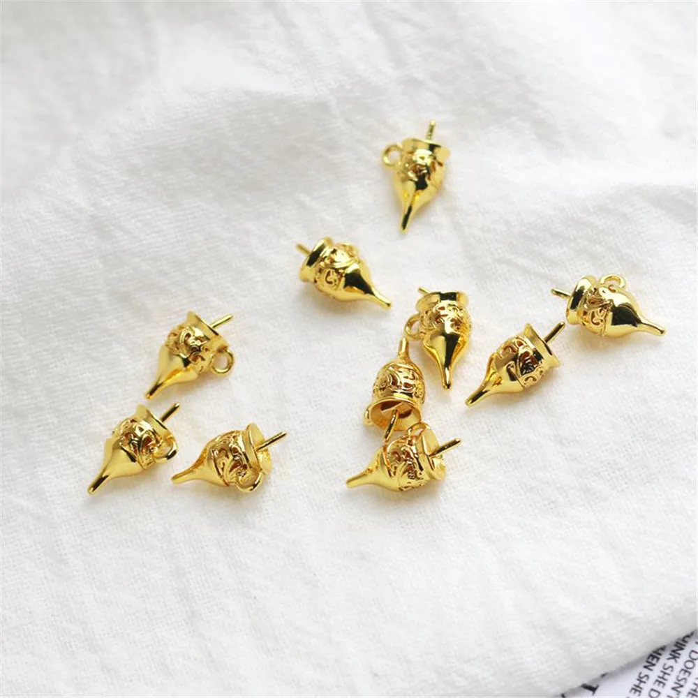 

18 K gold crown sticky half hole cap holder sheep eye needle bead holder cap cap Pin Pendant pearl DIY accessories