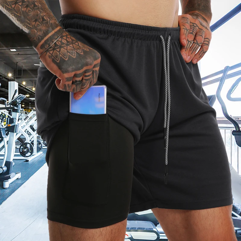 

2022 Gym Shorts Men Quick Dry Workout Running Shorts 2 In 1 Sports Yoga Bottoms Summer Fitness Training Jogging Short Pants Male