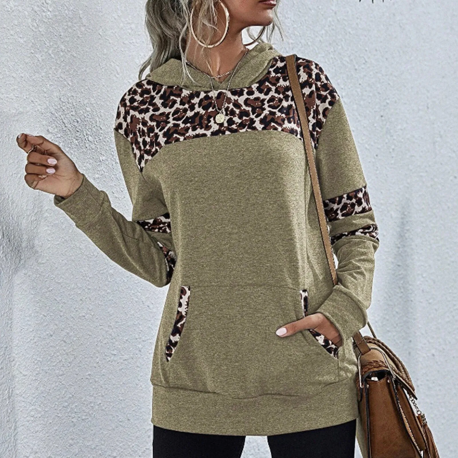 

Women Fashion Outwear Top Sling Leopard Splicing Print Sweatshirt Long Sleeve Zip up Hoodie for Women Lightweight Zip up Hoodie