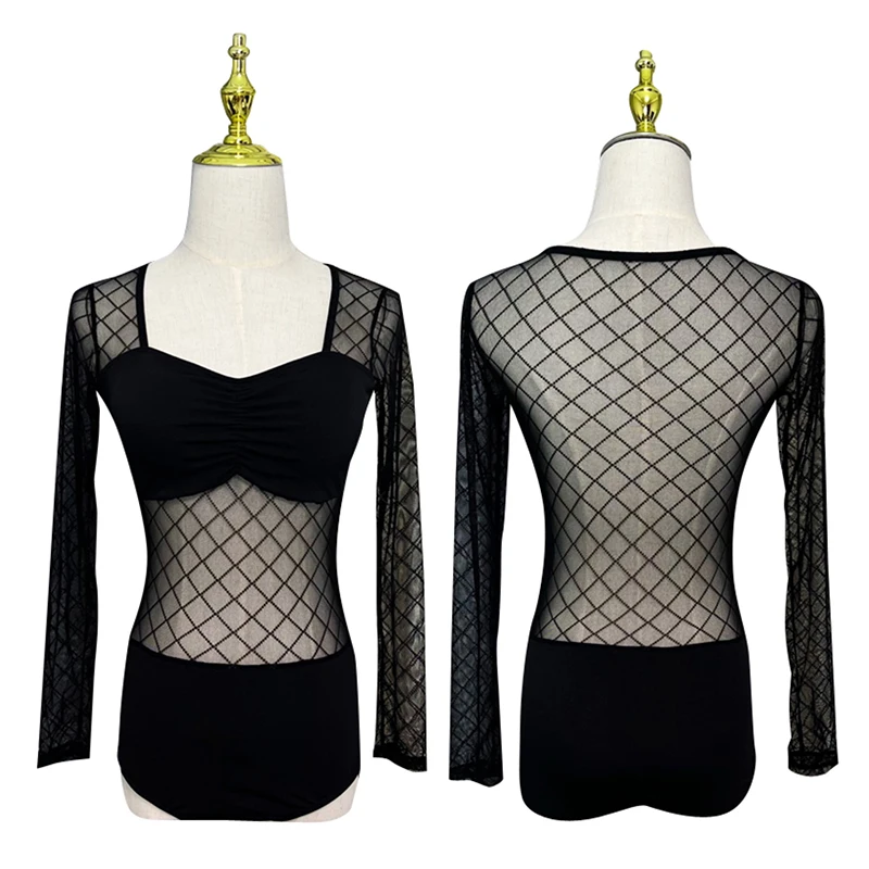 

Топ для латиноамериканских танцев DQS11925 Женский, газовый Топ с длинным рукавом, одежда для тренировок по национальным стандартам, костюмы для латиноамериканских танцев, 2023