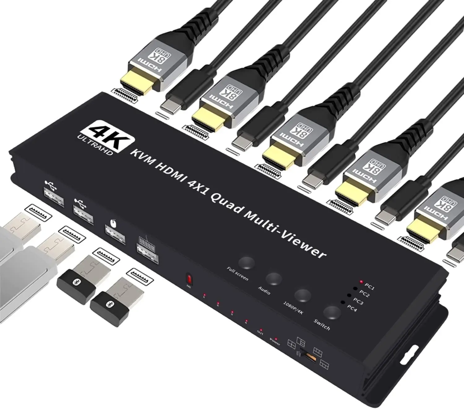 4K HDMI KVM переключатель 4x1 четырехъядерный многофункциональный просмотр 4 в 1 выход квм HDMI процессор экран мультипросмотр бесшовный для 4 ПК совместная Мышь Клавиатура
