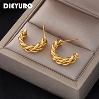 dieyuro 316l stainless steel geometric twist stud earrings for women 2022 new high quality gold color girl jewelry wholesale