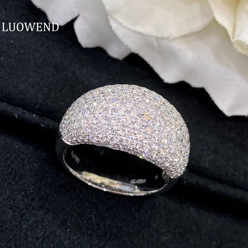 Кольца LUOWEND из белого золота 18 карат, кольца с натуральным бриллиантом, Классические блестящие кольца, набор для группы, стильные свадебные украшения для женщин, Обручальные