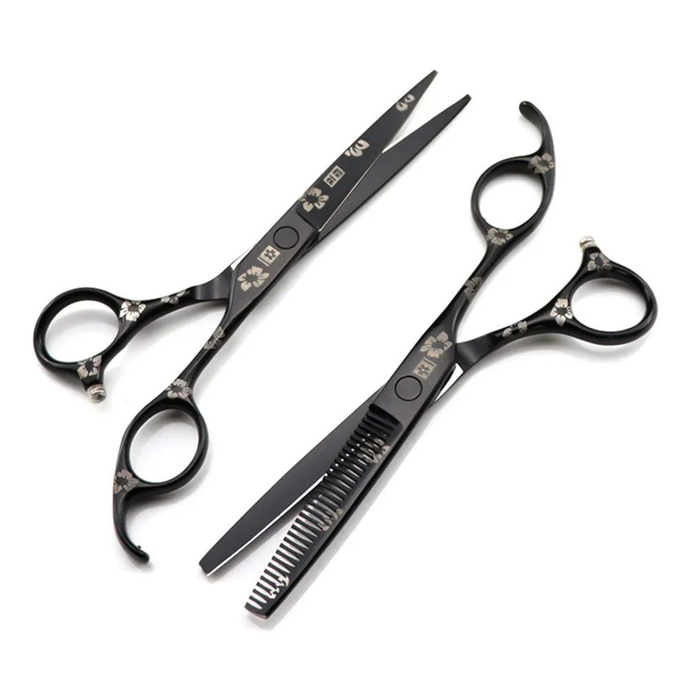 

Профессиональные стальные ножницы JP 440c 6 дюймов, ножницы для стрижки волос с черными цветами, филировка, парикмахерские ножницы для стрижки