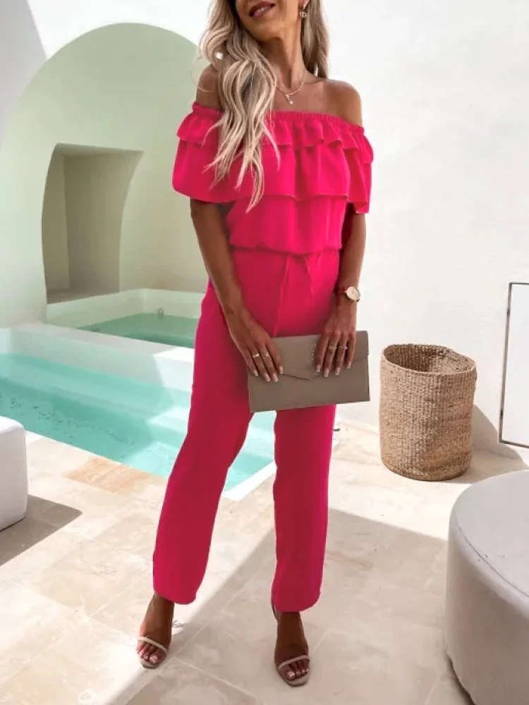 Женский пляжный комбинезон на шнуровке элегантный однотонный с высокой талией